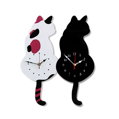 Wall Clock Creative DIY Cat Acrylic Wall Clock with Swing Tail Pendulum